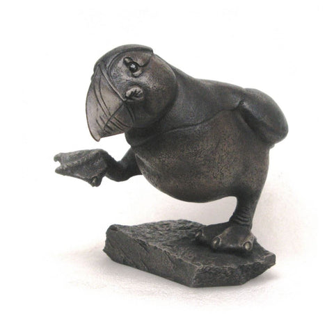 Running Puffin on Rock Suzie Marsh Sculpture, Bronze resin sculpture Sculpture