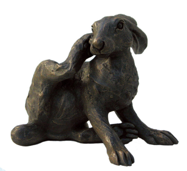 Scratching Hare Suzie Marsh Sculpture, Bronze resin sculpture Sculpture