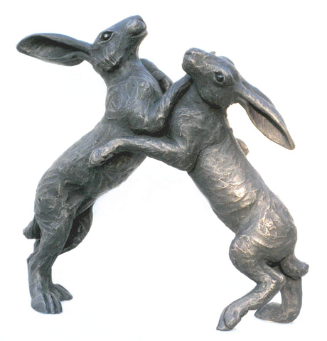 Small Boxing Hares Suzie Marsh Sculpture, Bronze resin sculpture Sculpture