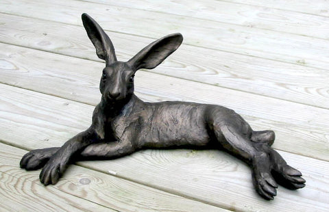 Small Reclining Hare Suzie Marsh Sculpture, Bronze resin sculpture Sculpture